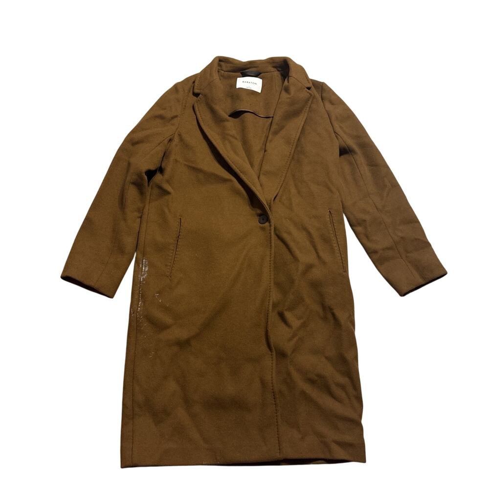 Aritzia Babaton The Stedman Wool Blend Single Breasted Long Coat Camel Brown L